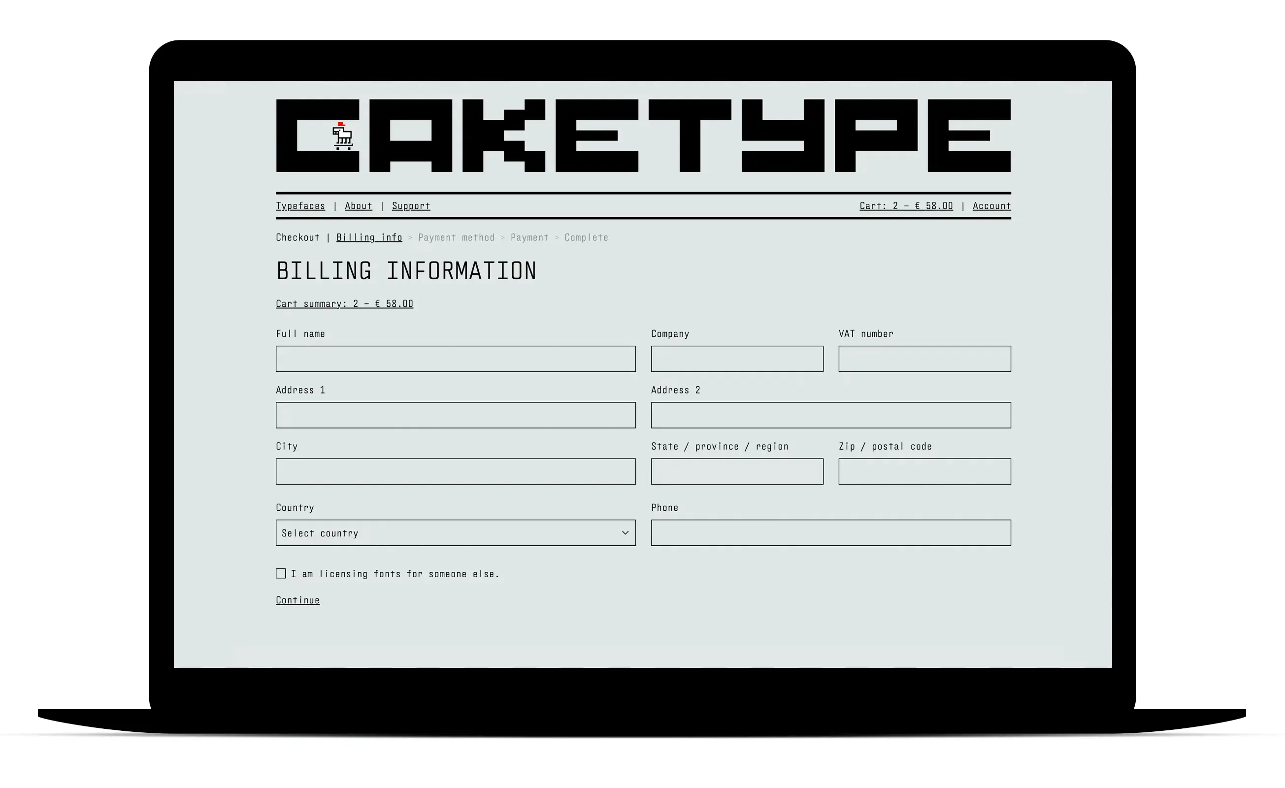 Checkout at CakeType