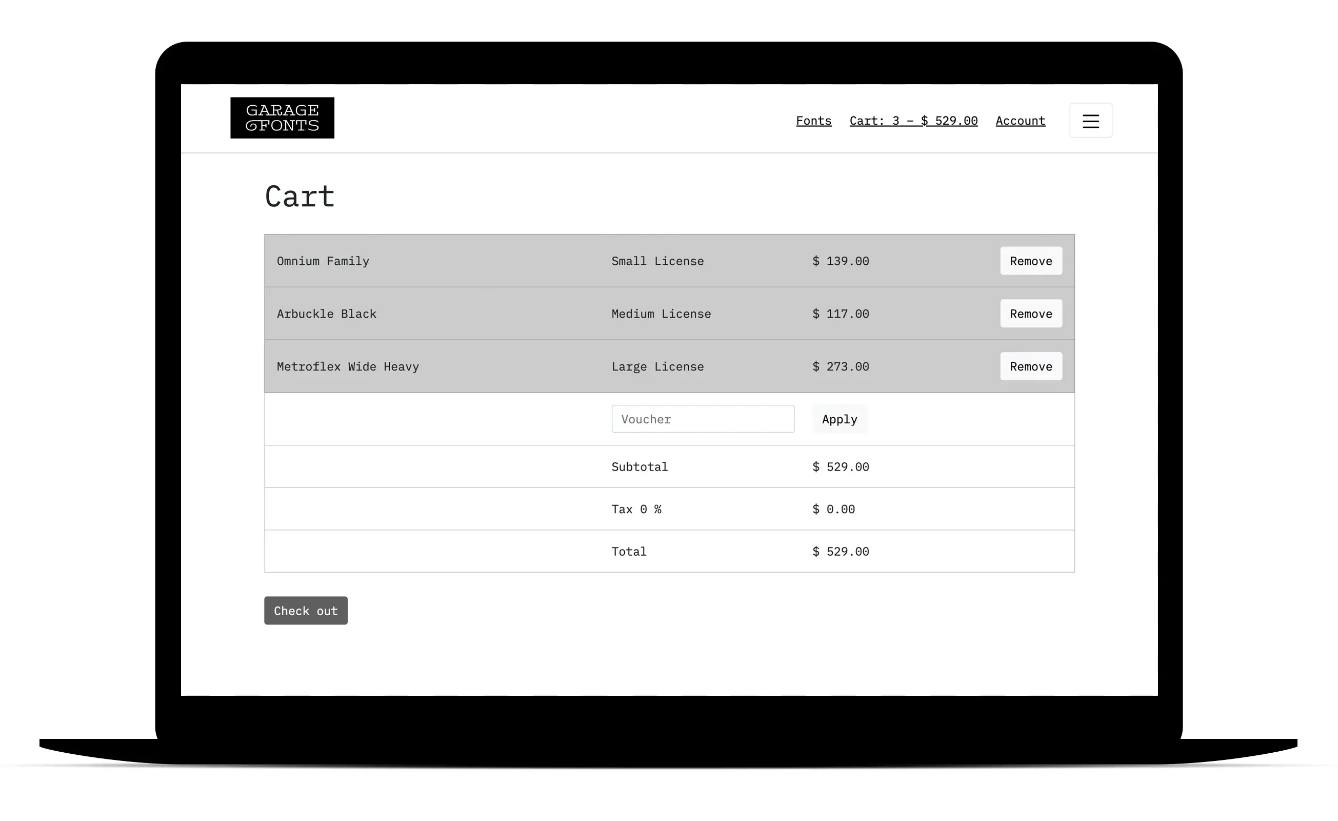 Checkout at GarageFonts